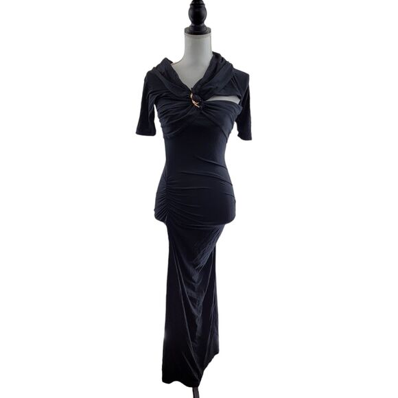 Jonathan Simkhai Ruched Bodycon Midi Dress Size Small Black Modal Cut Out - Picture 2 of 9